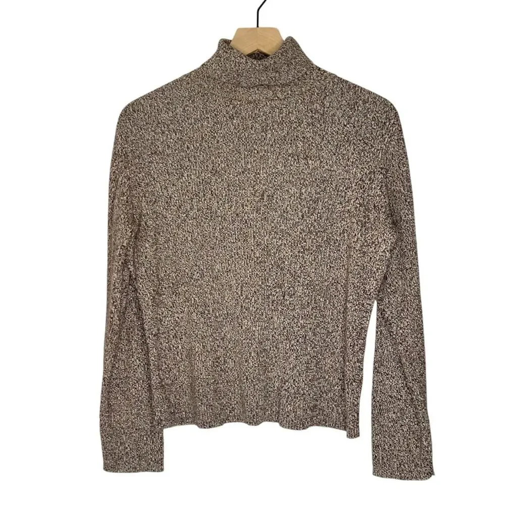 Y2K Liz Claiborne Brown Knit Cotton Sweater Turtleneck Ribbed Pullover size XL